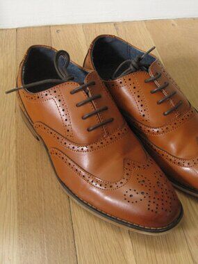 Bruno Marc Boys Prince-K2 Cognac Oxford Wingtip Dress Shoes Size 6 Light Brown
